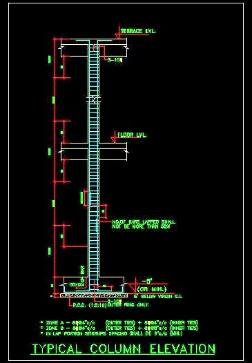 RCC Column Design Elevation in AutoCAD Free DWG